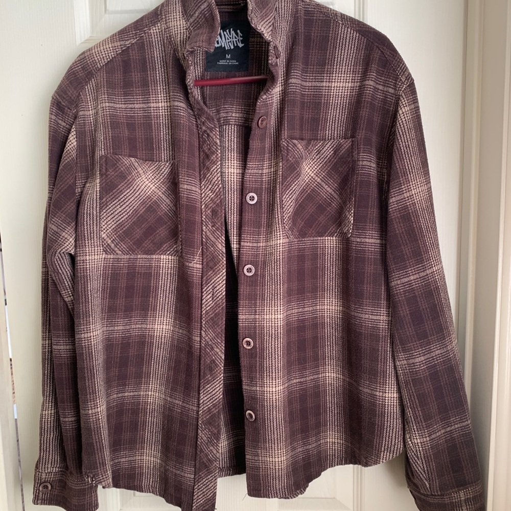 Empyre Men's Plaid Button-Down Shirt in Brown and Cream